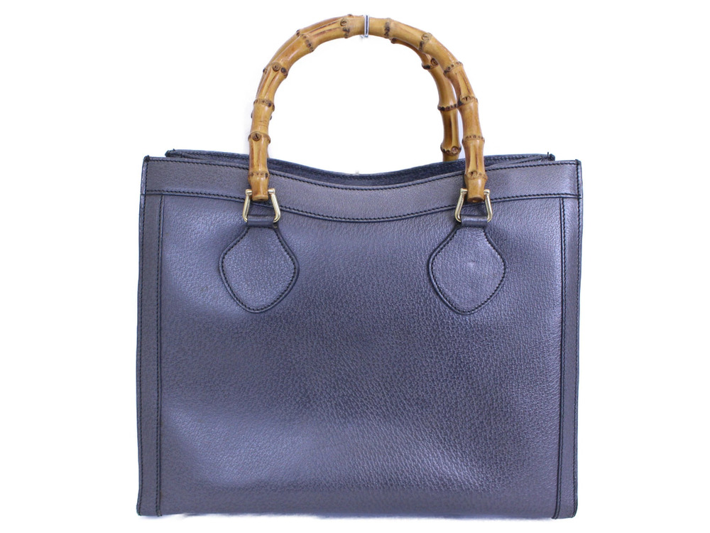 Gucci gray Silver Leather Bag Handbag 2way Bamboo Tote Gray Silver
